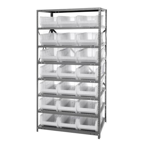 Steel Shelving System with Shelves and Clear Hulk Bins - 2475-952CL - 1 Each - MDL-MDRQ2475952CL