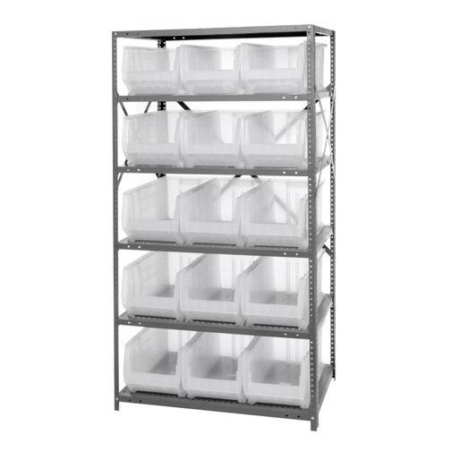 Steel Shelving System with Shelves and Clear Hulk Bins - 2475-953CL - 1 Each - MDL-MDRQ2475953CL