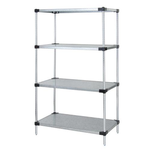 QUANTUM STORAGE SYSTEMS Stainless Steel Shelving Starter Kits with 4 Solid Shelves WRS4-86-1442SS 1 Each-MDL-MDRQ4861442SS