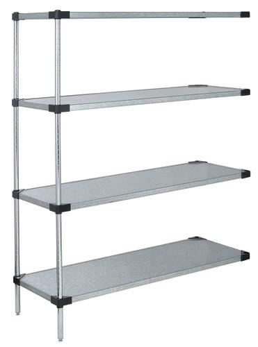QUANTUM STORAGE SYSTEMS Galvanized Steel Add-On Kits with 4 Solid Shelves and 2 Posts AD54-1436SG 1 Each - MDL-MDRQAD541436G