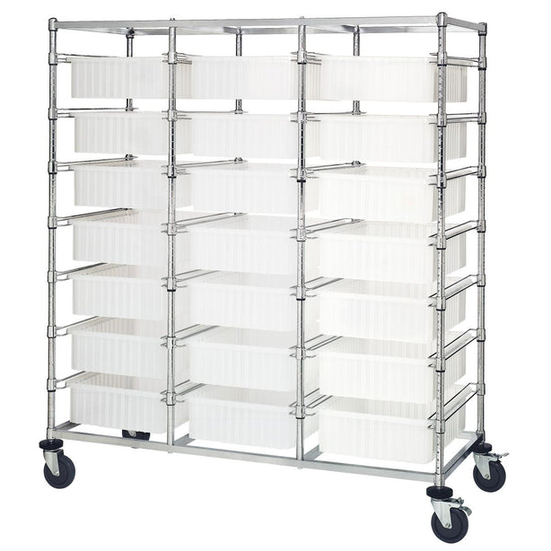 Quantum Storage Systems Cart with Cart-Triple-Bay, 24" x 60", 21 Clear Bins - MDRQBC69M1TCL