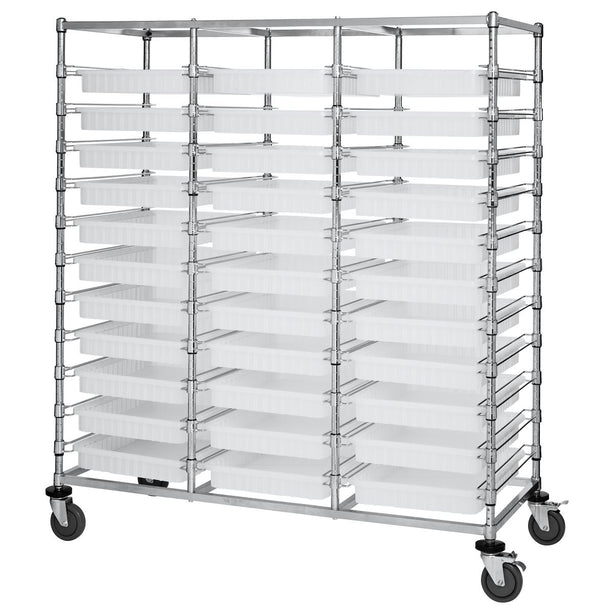 Quantum Storage Systems Cart with Cart-Triple-Bay, 24" x 60", 33 Clear Bins - MDRQBC69M2TCL