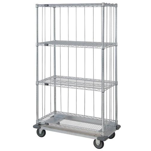 Quantum Storage Systems Shelf 24" x 60" x 70" Three-Sided Cart with Four Wire Shelves and Dolly Base - MDRQD2460C46