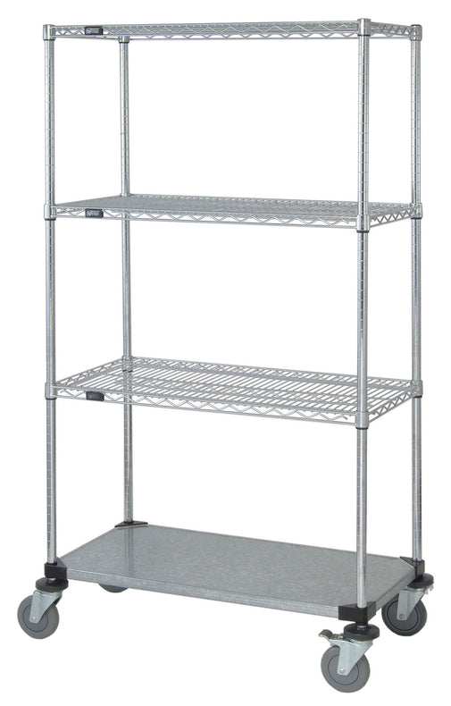 Quantum Storage Systems Stainless Steel Wire Shelving Unit with 3 Wire Shelves and 1 Solid Shelf, 18" x 48" x 63" - MDRQSS184863P