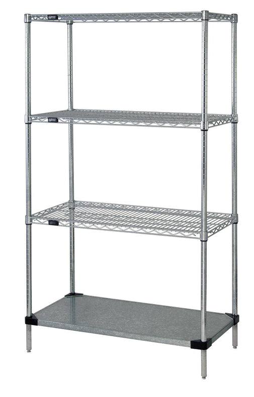 Quantum Storage Systems Stainless Steel Wire Shelving Unit with 3 Wire Shelves and 1 Solid Shelf, 24" x 48" x 63" - MDRQSS244863P