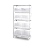 Quantum Storage Systems Stack Hang WR5-270CL 18" x 36" x 74" Wire Shelving with 4 Shelves and 8 Clear-View Ultra Stack-and-Hang Bins - MDL-MDRQWR5270CL - 1 Each