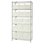 Quantum Storage Systems Stack Hang WR6-260CL 18" x 36" x 74" Wire Shelving with 6 Shelves and 15 Clear-View Ultra Stack-and-Hang Bins - MDL-MDRQWR6260CL - 1 Each