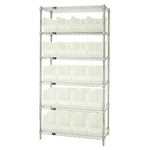 Quantum Storage Systems Stack Hang WR6-265CL 18" x 36" x 74" Wire Shelving with 6 Shelves and 20 Clear-View Ultra Stack-and-Hang Bins - MDL-MDRQWR6265CL - 1 Each