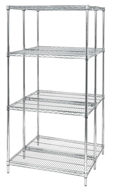 Quantum Storage Systems Unit Wire Shelving Starter Kit, 4 Shelf, Chrome, 14" x 30" x 63" - MDRQWR631430C