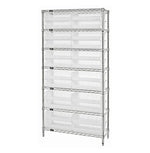 Quantum Storage Systems Stack Hang WR7-245CL 12" x 36" x 74" Wire Shelving with 7 Shelves and 24 Clear-View Ultra Stack-and-Hang Bins - MDL-MDRQWR7245CL - 1 Each