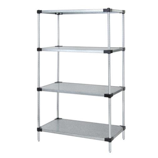 Quantum Storage Systems Stainless WR742448SG 24"W x 48"L x 74"H Galvanized Steel Starter Kit with 4 Solid Shelves - MDL-MDRQWR742448G - 1 Each