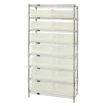 Quantum Storage Systems Stack Hang WR8-250CL 14" x 36" x 74" Wire Shelving with 8 Shelves and 14 Clear-View Ultra Stack-and-Hang Bins - MDL-MDRQWR8250CL - 1 Each
