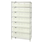 Quantum Storage Systems Stack Hang WR8-255CL 18" x 36" x 74" Wire Shelving with 8 Shelves and 21 Clear-View Ultra Stack-and-Hang Bins - MDL-MDRQWR8255CL - 1 Each