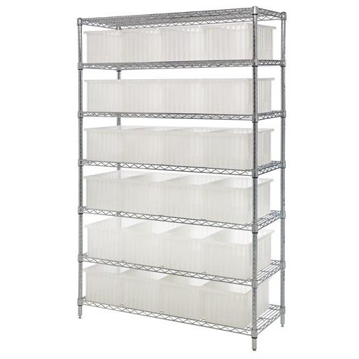 QUANTUM STORAGE SYSTEMS Wire Shelving Units with Clear Divider Bins WR9-93060CL 1 Each - MDL-MDRQWR993060C