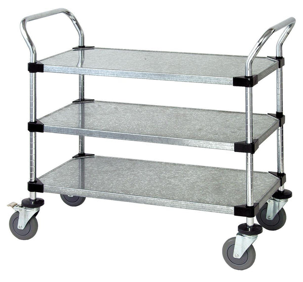 Quantum Storage Systems Wire Mobile Utility Cart, 18" x 36" x 37-1/2", 3 Solid Shelves - MDRQWRC18363G