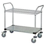 Quantum Storage Systems Chrome Mobile Utility Cart, 1 Wire Shelf, 1 Solid Shelf, 24" W x 42" L x 37.5" H - MDRQWRC24422C