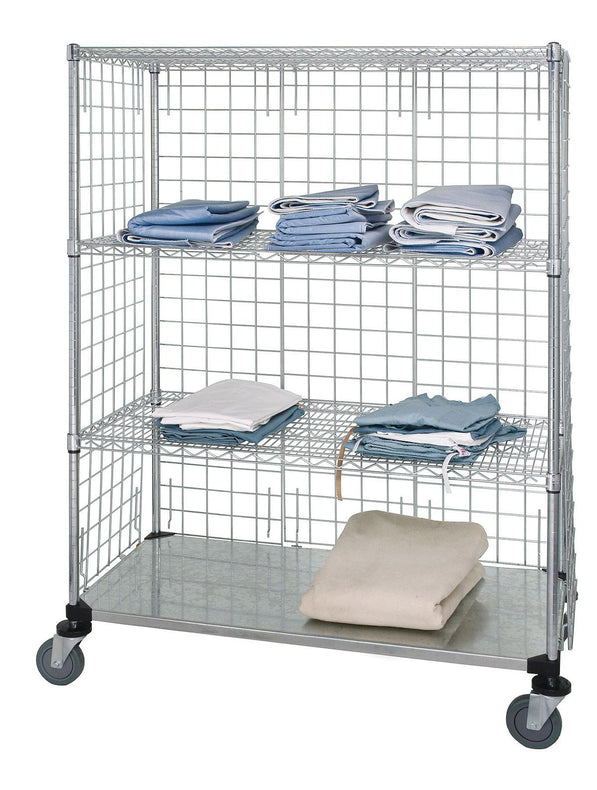 3-Sided Linen Carts with 1 Solid and 3 Wire Shelves - WRCS4632448EP - 1 Each - MDL-MDRQWRC632448