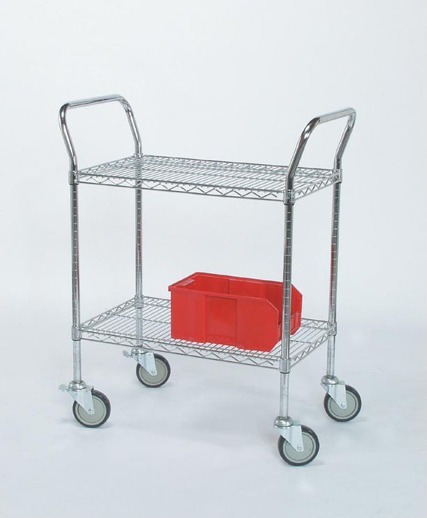 Tarrison Handles U-Shaped Chrome Utility Cart with 2 Shelves, 18" x 48" - MDRTU18482C