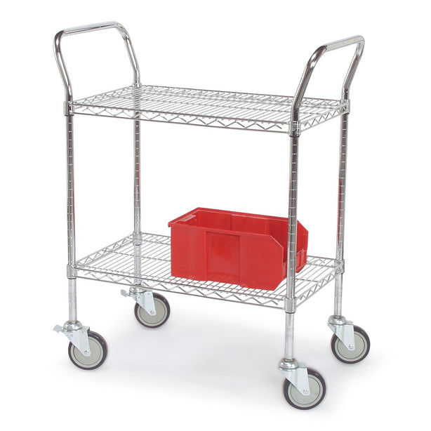 Tarrison Handles U-Shaped Chrome Utility Cart with 2 Shelves, 24" x 42" - MDRTU24422C