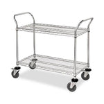 Quantum Storage Systems Stainless Steel 2 Shelf Wire Utility Cart, with 2 Wire Shelves, 2 U-Handles, 4 Donut Bumpers, and 4 Swivel Casters (2 with Brakes), 24" W x 36" L x 37-1/2" H - MDRWRSC24362