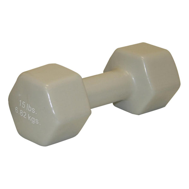 Fabrication Enterprises CanDo Vinyl-Coated Iron Dumbbell, 15 lb., Silver - 10-0560-1 - 1 Each