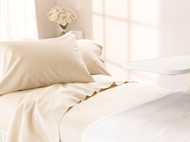 Golden Mills Feels Like Home Reverse Sateen T250 Contour Sheet, 1" Stripe Bone, 39" x 75" 12" - SHGSBAF39X75 - 12 Each