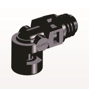 Threaded Elbow Connector, Barbed, Black, 100/Bag - Fits 1/16 inch ID Tubing (0.063 inch, 1.59 mm) x Tapered 10-32 UNF - ME231