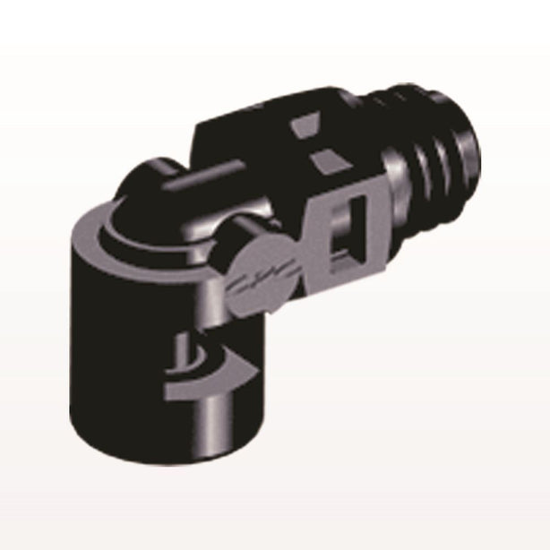 Threaded Elbow Connector, Barbed, Black, 100/Bag - Fits 1/16 inch ID Tubing (0.063 inch, 1.59 mm) x Tapered 10-32 UNF - ME231