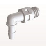 Threaded Elbow Connector, Barbed, White, 100/Bag - Fits 3/32 inch ID Tubing (0.094 inch, 2.38 mm) x Tapered 10-32 UNF - ME330