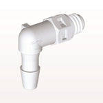 Threaded Elbow Connector, Barbed, White, 100/Bag - Fits 1/8 inch ID Tubing (0.125 inch, 3.18 mm) x Tapered 10-32 UNF - ME430