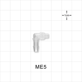 Threaded Elbow Connector, Barbed, Natural, 100/Bag - Fits 5/32 inch ID Tubing (0.156 inch, 3.97 mm) x Tapered 10-32 UNF - ME5