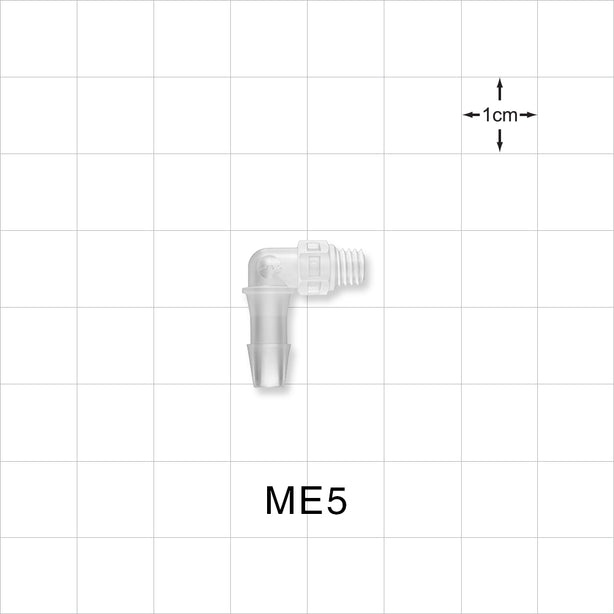 Threaded Elbow Connector, Barbed, Natural, 100/Bag - Fits 5/32 inch ID Tubing (0.156 inch, 3.97 mm) x Tapered 10-32 UNF - ME5