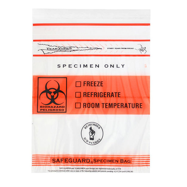 Inteplast Lab Guard MGTZ69 Specimen Bag, Biohazard, 6" x 9" - MDL-MGIMGTZ69 - 1000 Each