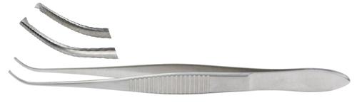 Integra LifeSciences Miltex Iris Tissue Forceps, Half Curved, 1 x 2 Teeth, 4" - 18-789 - 1 Each