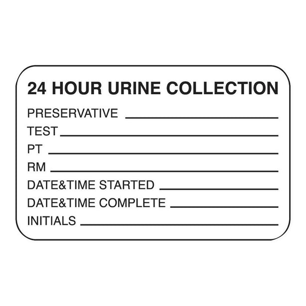 MarketLab 24 Hour Urine Collection Instructions Label, 1000 per PK - 6766 - 1000 Each