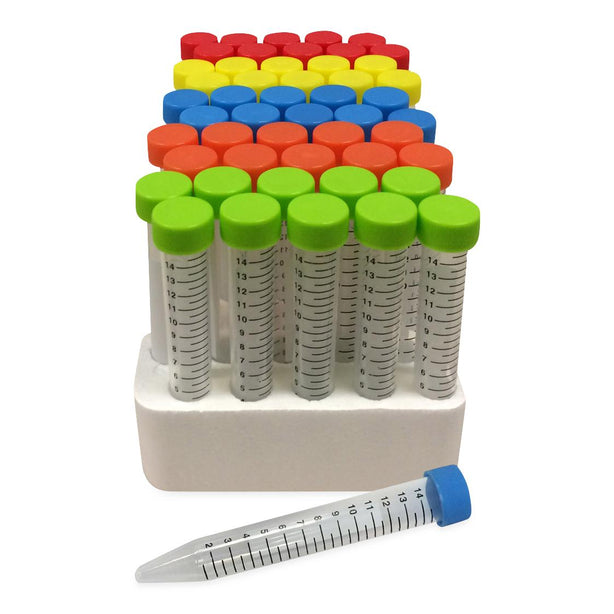 MTC BIO mL/50 Sterile Centrifuge with Spectratube 15 mL Polypropylene (17 x 118 mm), Flat Rainbow Screw Cap, Bulk Bags, 25 Tubes Of Each Color Per Bag, 4 Bags Of Each Color Per Pack, 500/Cs - C2716 - 500 Each