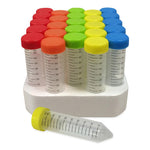 MTC BIO 15 mL/50 Sterile Centrifuge Tubes with Spectratube 50 mL Polypropylene (29 x 115 mm), Flat Rainbow Screw Cap, 25/Foam Rack, 500/Cs - C2750 - 500 Each