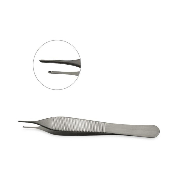 Mopec Toothed Delicate Adson Dressing Forceps, 1 x 2 Teeth, 4.75" L - AB128 - 1 Each