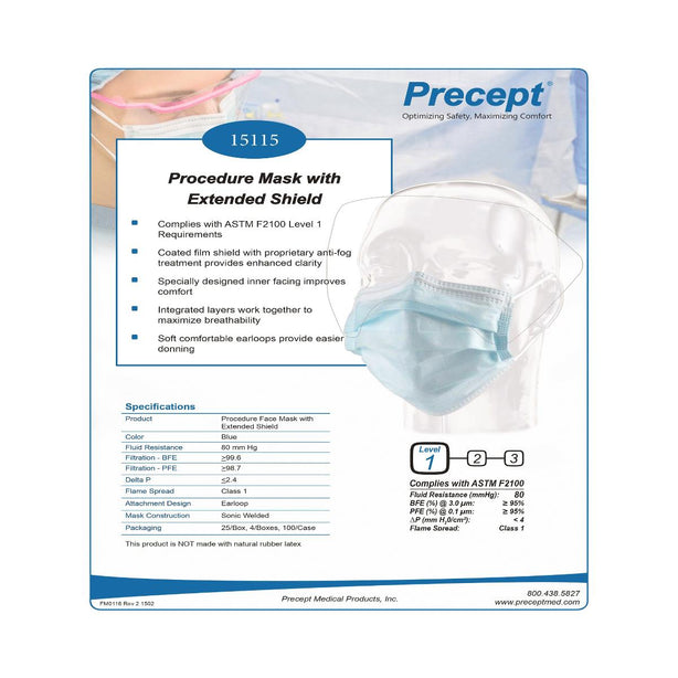 Precept Medical Products Procedure Face Masks 15115 - 100.0 Each - MDL-MRS15115