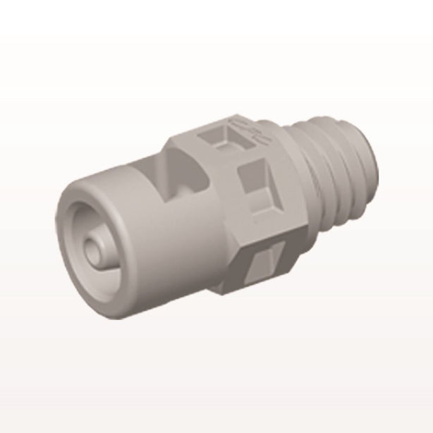 Threaded Connector, Barbed, Natural, 100/Bag - Fits 1/16 inch ID Tubing (0.063 inch, 1.59 mm) x Tapered 10-32 UNF - MS2