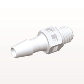Threaded Connector, Barbed, White, 100/Bag - Fits 1/8 inch ID Tubing (0.125 inch, 3.18 mm) x Tapered 10-32 UNF - MS430