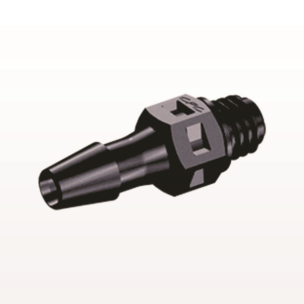 Threaded Connector, Barbed, Black, 100/Bag - Fits 1/8 inch ID Tubing (0.125 inch, 3.18 mm) x Tapered 10-32 UNF - MS431