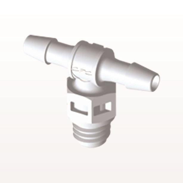 Threaded T Connector Barbed, White, 100/Bag - Fits 3/32 inch ID Tubing (0.094 inch, 2.38 mm) x Tapered 10-32 UNF - MT330