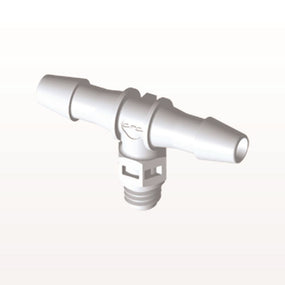 Threaded T Connector Barbed, White, 100/Bag - Fits 5/32 inch ID Tubing (0.156 inch, 3.97 mm) x Tapered 10-32 UNF - MT530