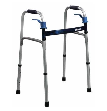 Drive Devilbiss Wheeled 10224-4 Deluxe Folding 2-Button Aluminum Walker, Trigger Release - MDL-MZI102244 - 4 Each