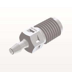 Threaded Connector, Barbed, White, 100/Bag - Fits 3/32 inch ID Tubing (0.094 inch, 2.38 mm) x 1/16
