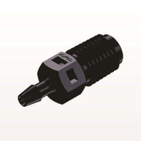 Threaded Connector, Barbed, Black, 100/Bag - Fits 3/32 inch ID Tubing (0.094 inch, 2.38 mm) x 1/16