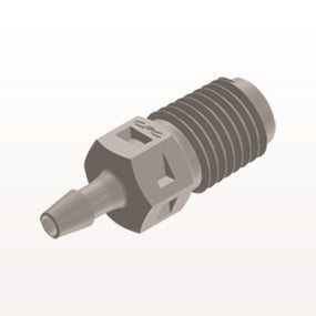 Threaded Connector, Barbed, Natural, 100/Bag - Fits 3/32 inch ID Tubing (0.094 inch, 2.38 mm) x 1/16