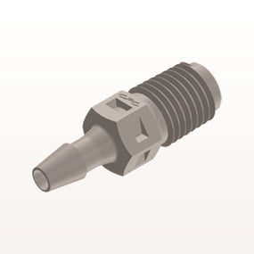 Threaded Connector, Barbed, Natural, 100/Bag - Fits 1/8 inch ID Tubing (0.125 inch, 3.18 mm) x 1/16