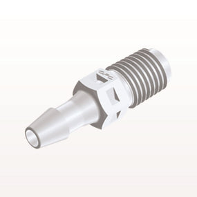 Threaded Connector, Barbed, White, 100/Bag - Fits 5/32 inch ID Tubing (0.156 inch, 3.97 mm) x 1/16